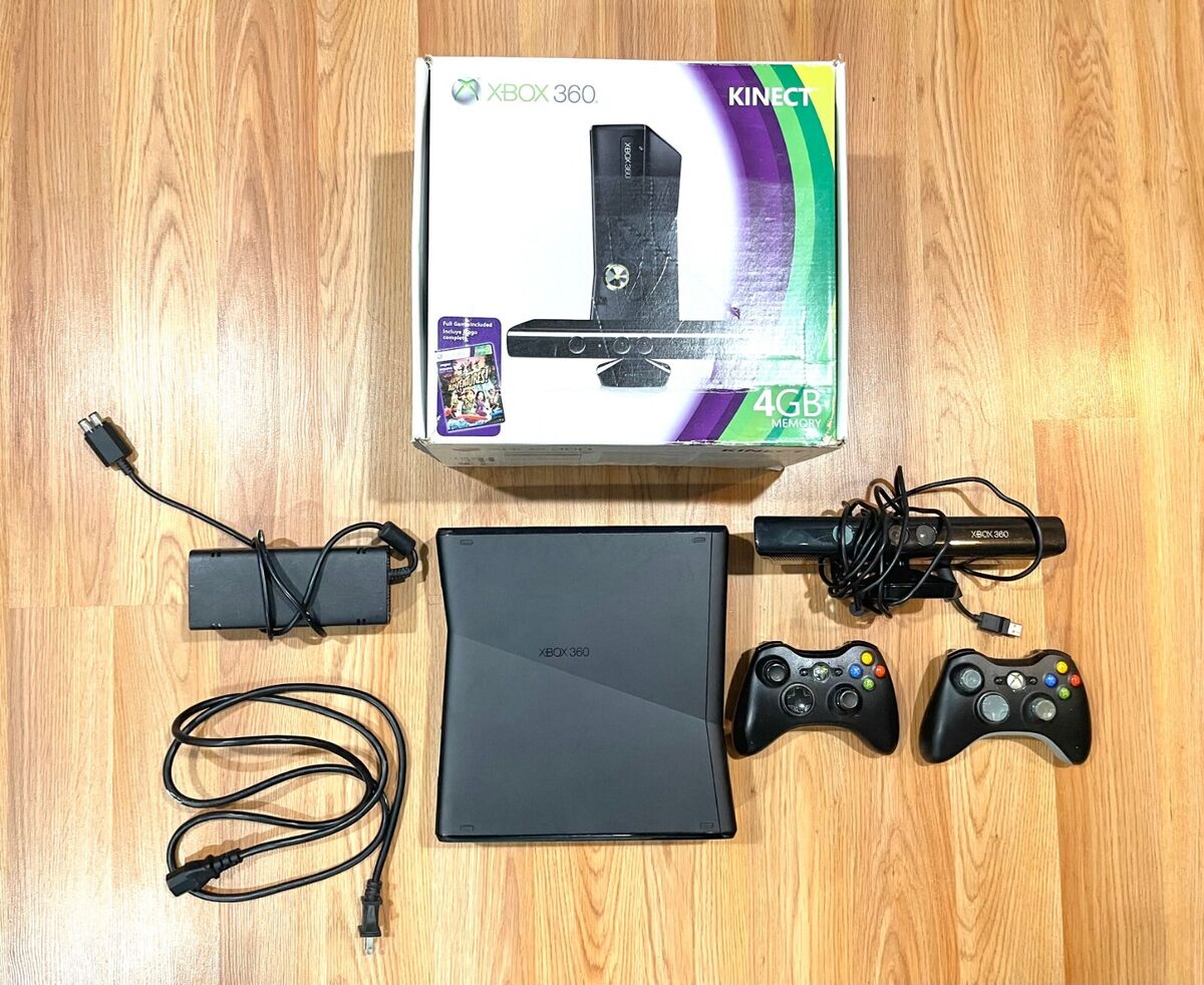 Microsoft Xbox 360 Slim E 4GB Bundle, Console, Controller, Cords, Kinect +  Game