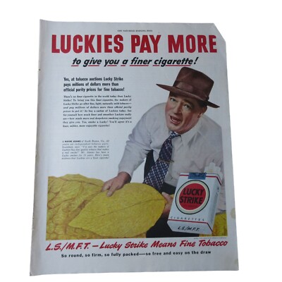 1950 Lucky Strike Cigarettes - Luckies Pay More - Vintage Print Ad