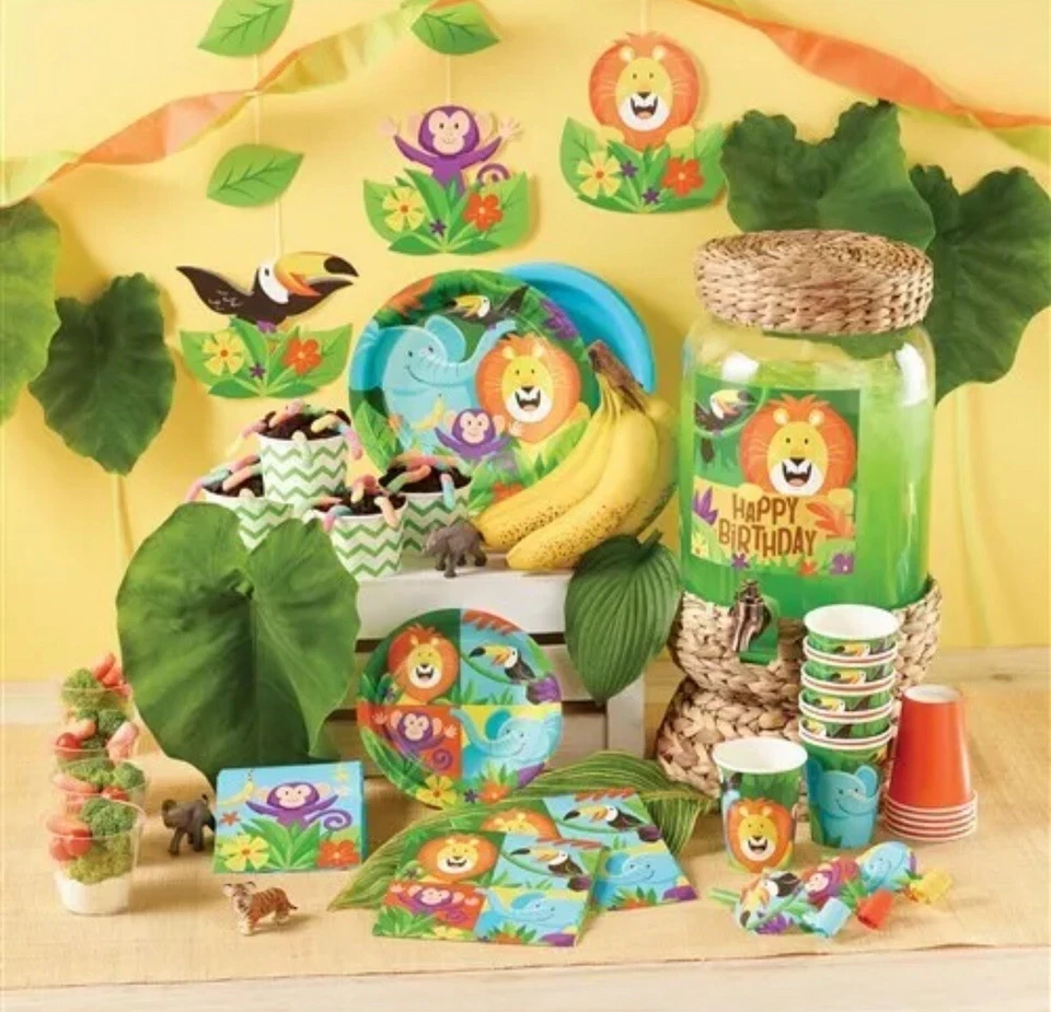 Banner en forma de feliz cumpleaños Safari en la selva 6" x 5,5' papel decoraciones de fiesta Foto 2 de 2