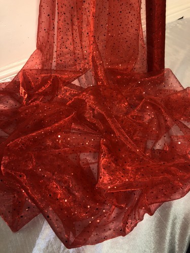 1 mtr red sequin hologram organza fabric 58”wide.voile,wedding,bridal - Picture 3 of 3