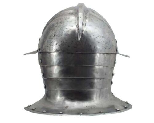 CASCO DE BATALLA DE SOLDADO HISTÓRICO MEDIEVAL EN ACABADO PLATEADO ANITCA. - Imagen 4 de 4