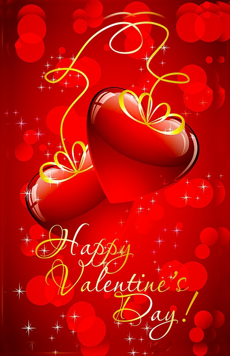 happy valentine's day love greeting red hearts yellow ribbons art