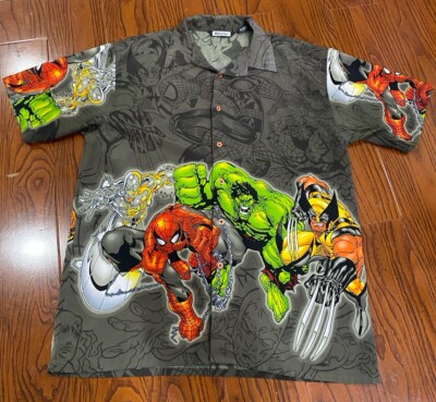 Marvel X Million Guy Avengers Spiderman Hawaiian Shirt Men's Size Lg Polyester