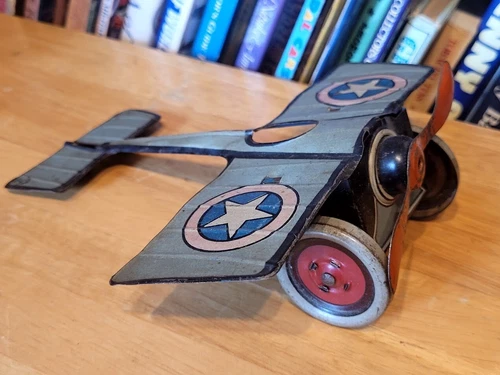 NICE VINTAGE J. CHEIN  1920'S TIN LITHO WIND UP  MILITARY MONO AIRPLANE