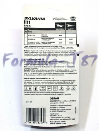 Sylvania Basic H11 55W One Bulb Fog Light Replacement Lamp DOT Plug Play Stock - Picture 3 of 12