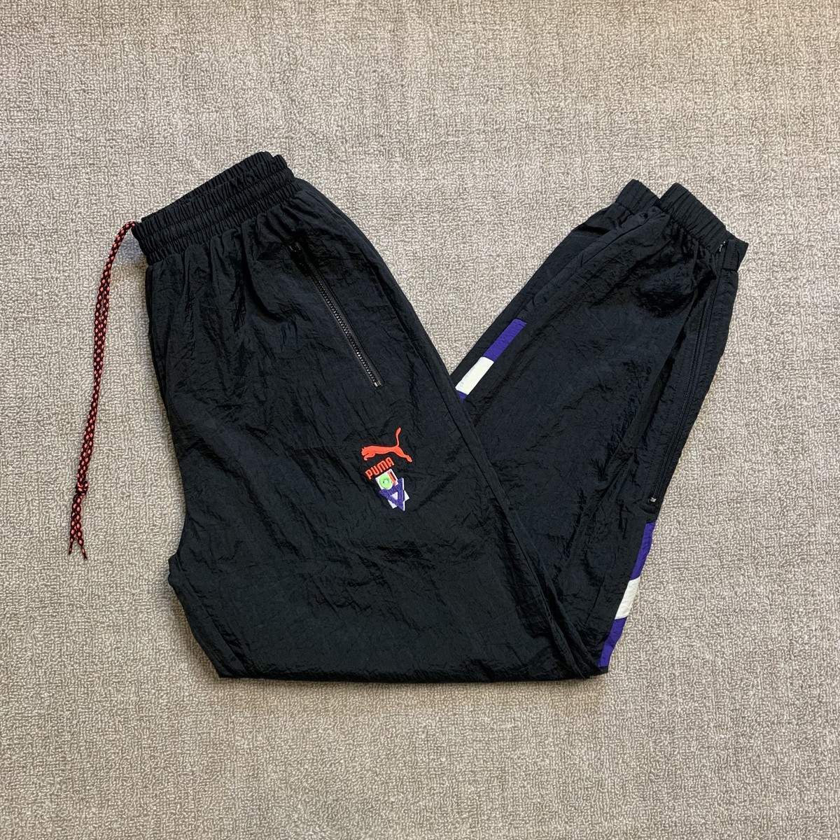 Puma Tracksuit Bottoms Track Pants Shell 80s Vintage Joggers Lined Retro XS