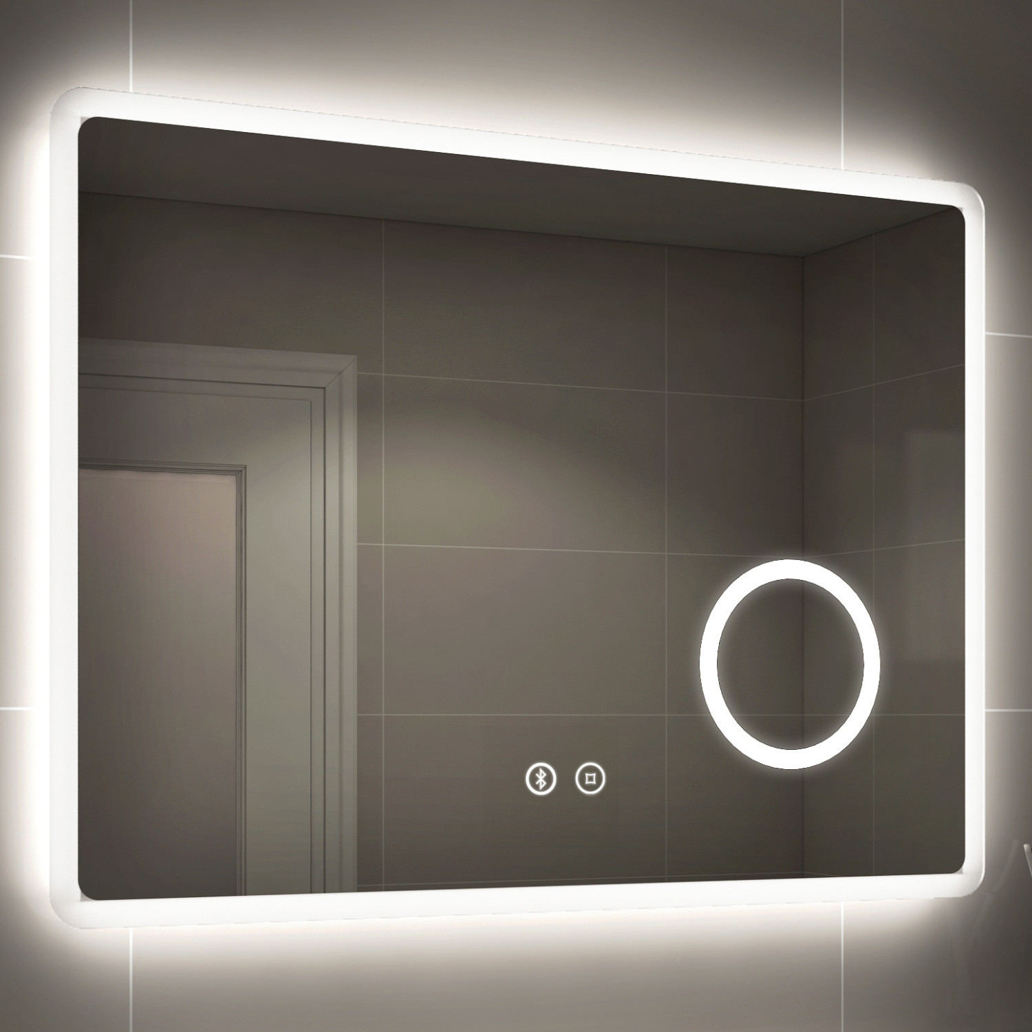 EMKE Bluetooth Bathroom Mirror With LED Lights Shaver Socket Demister Magnifier