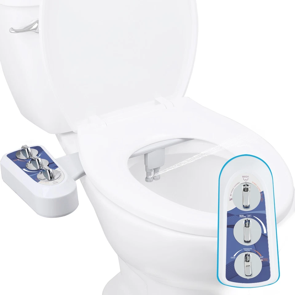 Toilet Seat Bidet Attachment with Self Cleaning Dual Nozzle Hot and Cold Spray - Image 4 of 4