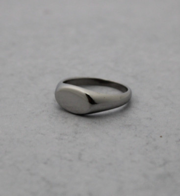 Silver Landscape Oval Signet Ring Stainless Steel Blank Small Pinky Ring