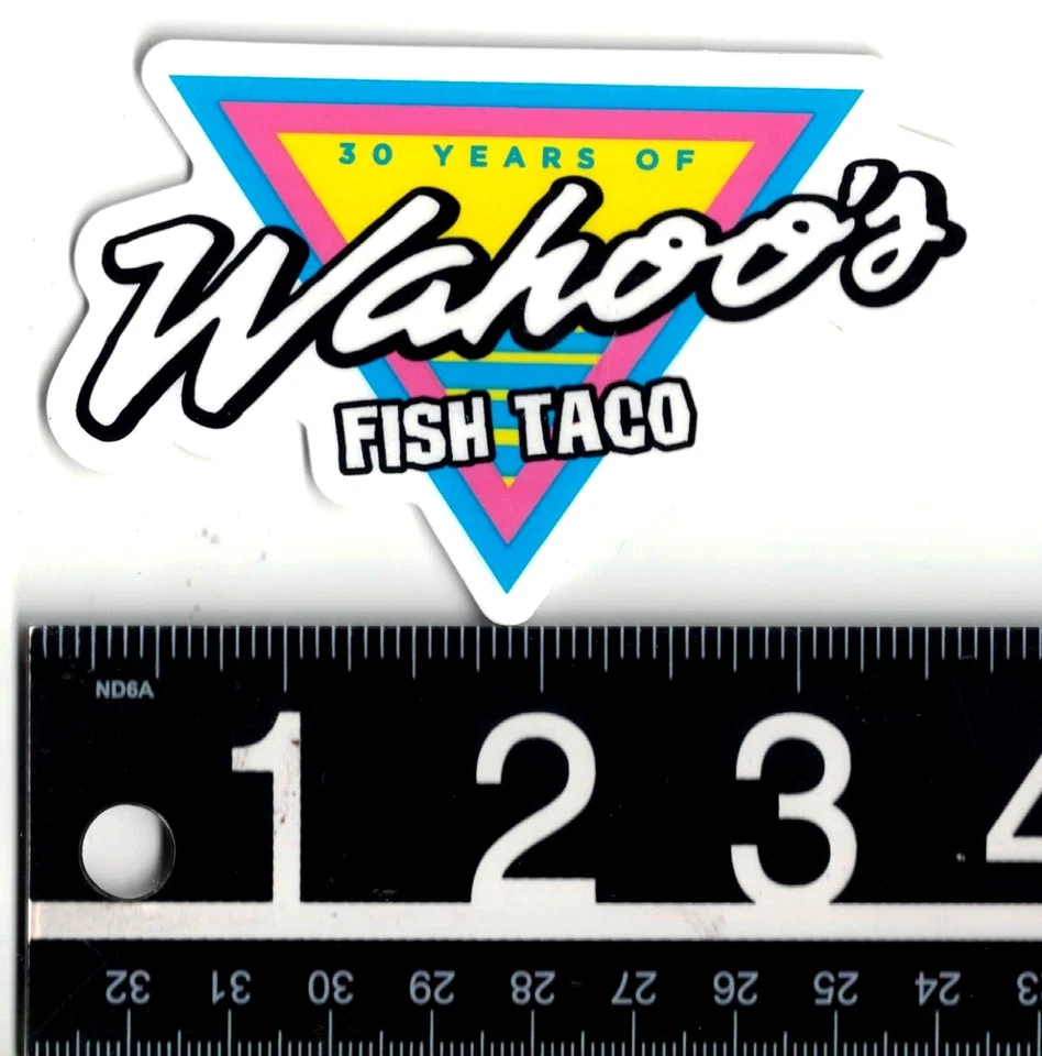WAHOOS Wahoo's Fish Taco Sticker 3.75 in x 2.25 in Multicolor Surf Skate Snow Decal