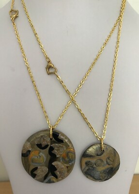 Primo Sculpey Clay Metallic Oval, Circular or Drop Pendants on Gold Plated Chain