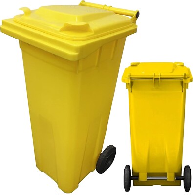 140 Liter kleiner kompakter gelber Rollmülleimer für Outdoor für Müll mit Deckel & Rollen