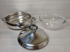 🔥VINTAGE🔥 F.B Rogers Silver Co 1546 Silverplated  Soup Dish w/ Pyrex Bowl