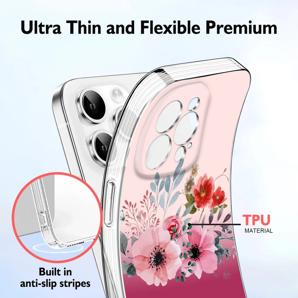 Floral TPU Phone Case for iPhone 15 16 Plus 14 13 12 11 XS Pro Max