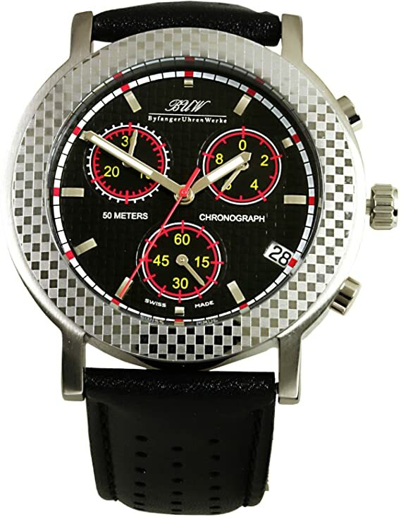 Montre homme BUW Glacier Noir chronographe de prestige en verre saphir