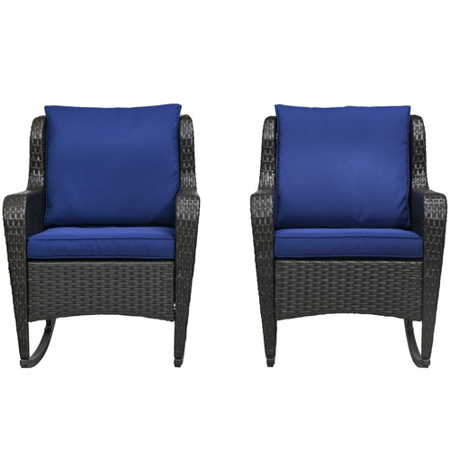 2 Piece Outdoor Wicker Rocking Chairs Rattan Rockers for Patio Garden Backyard