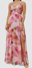 Aidan by Aidan Mattox Women Pink Printed Long Twist-Front Dress Size 6