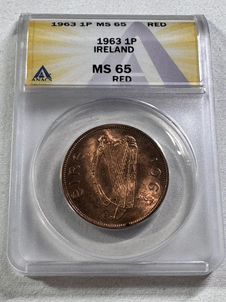 1963 Ireland 1 Penny Graded MS 65 RD by ANACS - Image 4 of 4