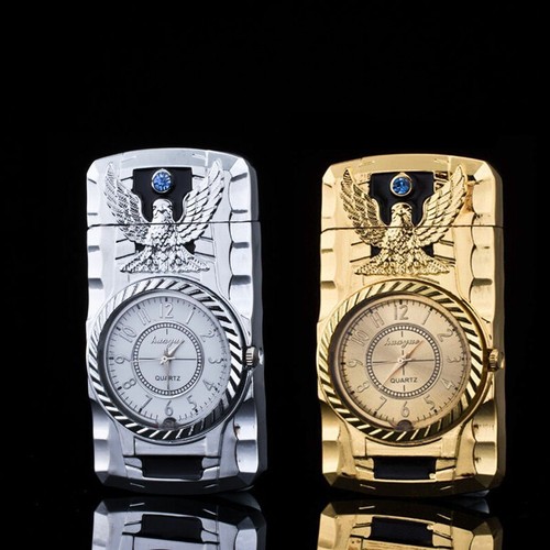 Orologio 2 pz Accendisigari al quarzo 2 Pz Metal Antivento Torcia Getto Gas Butano - Foto 15 di 15