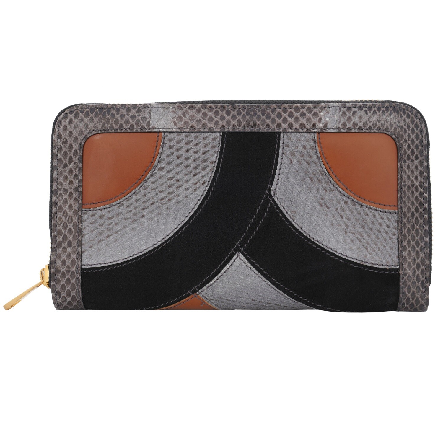 DOLCE & GABBANA Patchwork Snakeskin Leather Purse Wallet Gray Black Brown