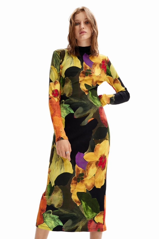 Vestido MIDI Desigual ajustado floral para mujer talla L Foto 2 de 4