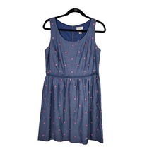 Ann Taylor Loft Dress Sleeveless Chambray With Pink Dots Womens Size 6 Summer