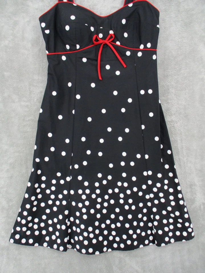 Vintage R&K Dress Womens 8 Petite Babydoll Polka Dot Retro Bow Stretch 90s Zip - Image 4 of 4