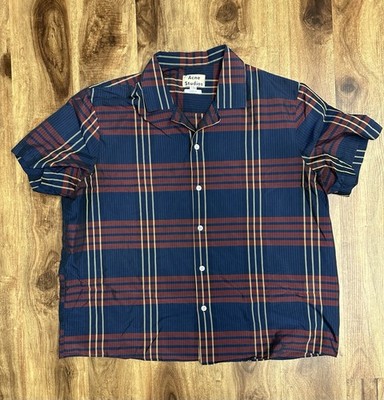 Acne Studios Mens Size 50 Medium Plaid Short Sleeve Button Up Shirt