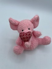 Russ Berrie Plush Valentine Pink Elephant Holding Heart 5" Terrycloth #4065
