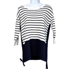 T by Talbots Womens Breton Stripe Side Tie Pique Knit Top Size M Petite Coastal