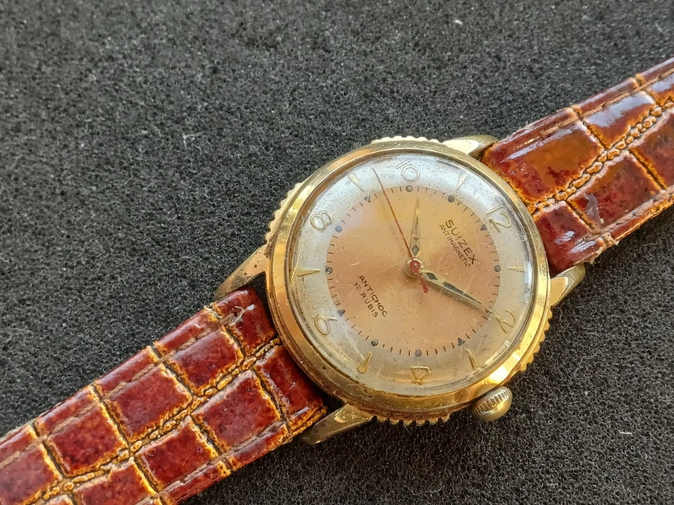 Montre ancienne mécanique homme SUIZEX pl OR CUP 233 - bracelet cuir neuf - Photo 4/4