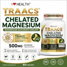 Chelated Magnesium 500mg 60 Caps β Albion Minerals Made in USA Gluten Free