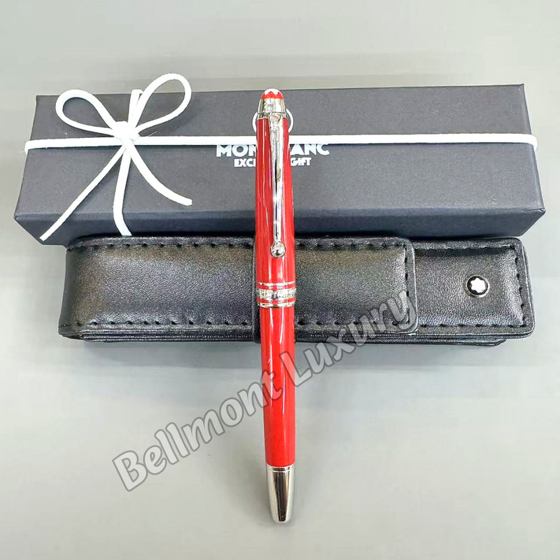 MONTBLANC Meisterstück 163 Red Resin Fountain Pen Platinum Trim w/ Leather Case