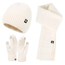 Winter Knitted Hat Scarf Touchscreen Gloves Set Soft Warm Beanie Scarves for ...