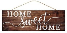 Wooden Home Sweet Home Sign - 15" x 5", Brown, White, Vintage, Front Door Dec...