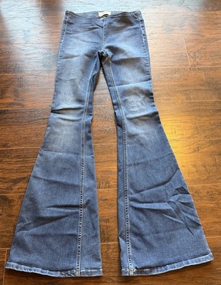 Free People High Rise Seam Front Flare Jeans Y2K Bell Bottom Size 26 Boho Denim