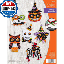 Bucilla 89276E Felt Applique Ornament Kit, Vintage Halloween, Set of 6