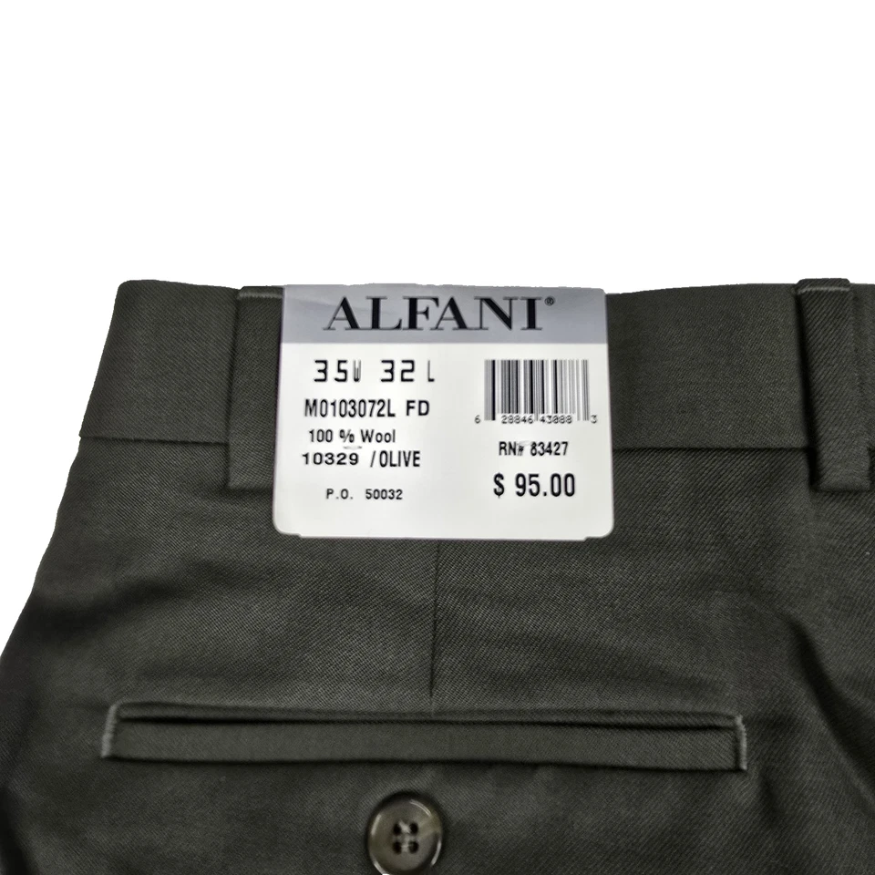 Pantalones de vestir Alfani para hombre 35x32 verde oliva 100 % lana plisados clásicos Foto 2 de 4