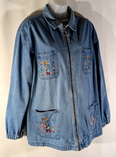 Passion-I Southwest Kokopelli Embroidered Denim Jean Jacket Zip Up Size M Medium