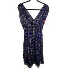 Petro Zillia Women Cat Print Silk Babydoll Dress Sz 6 Witchy Whimsigoth Designer