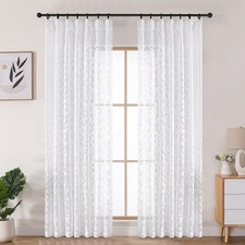 White Pinch Pleated Sheer Curtains 84 Inches Long 2 Panels for Bedroom Living...