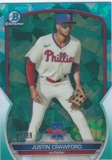 Justin Crawford Phillies 2023 Bowman Chrome Sapphire Prospects Aqua Refrac #7/99