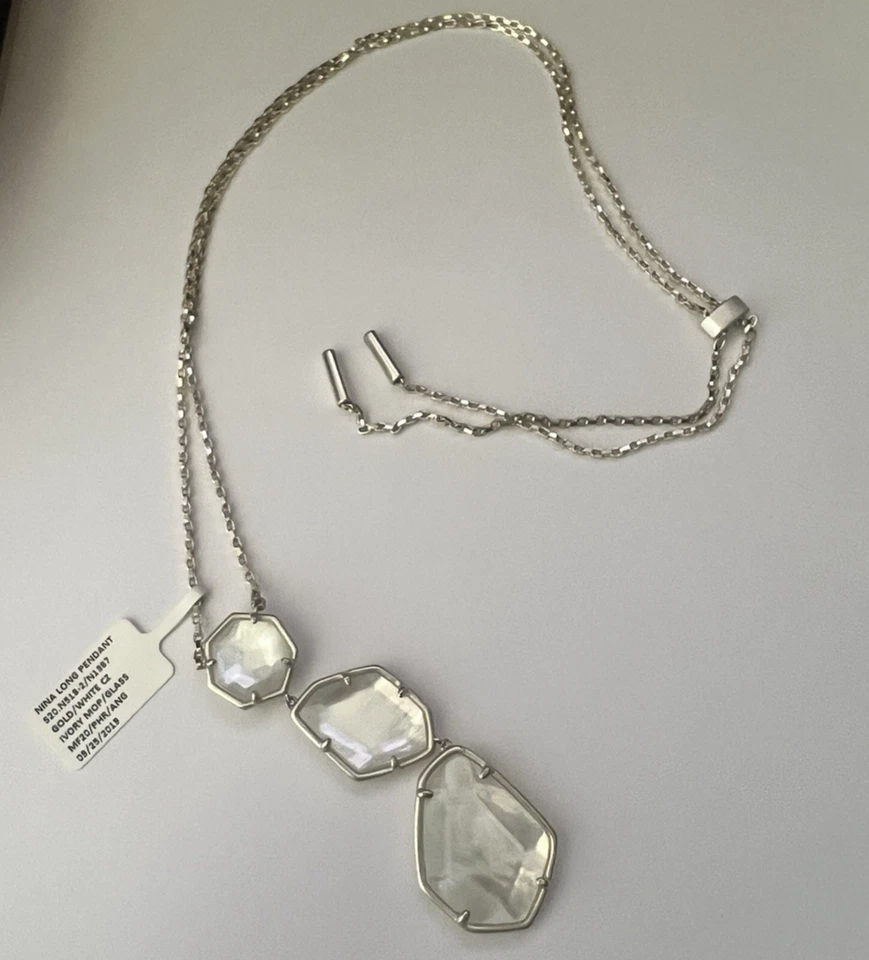 Kendra Scott Nina 长吊坠项链金色珍珠母全新全新带标签 — 第 4/4 张图片