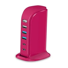 USB Charging Station Multiports , Charging Hub 6 Ports pink usb c charger block
