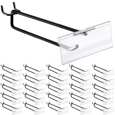 50 Pack 6 Inch Black Metal Peg Board Hooks with Clear Plastic Label Holder St...