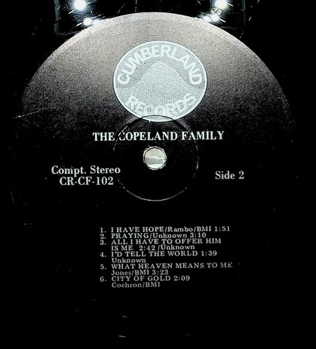 Copeland Family LP CR-CF-102 Cumberland Records Gospel Rare - Picture 4 of 4