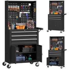 HOMCOM Carrello Porta Attrezzi in Acciaio con Serrature e Piano di Lavoro,...