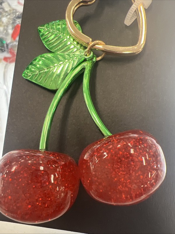 NEW NWT Betsey Johnson Handbag Charm Key Ring Clip Gold Acrylic Cherries