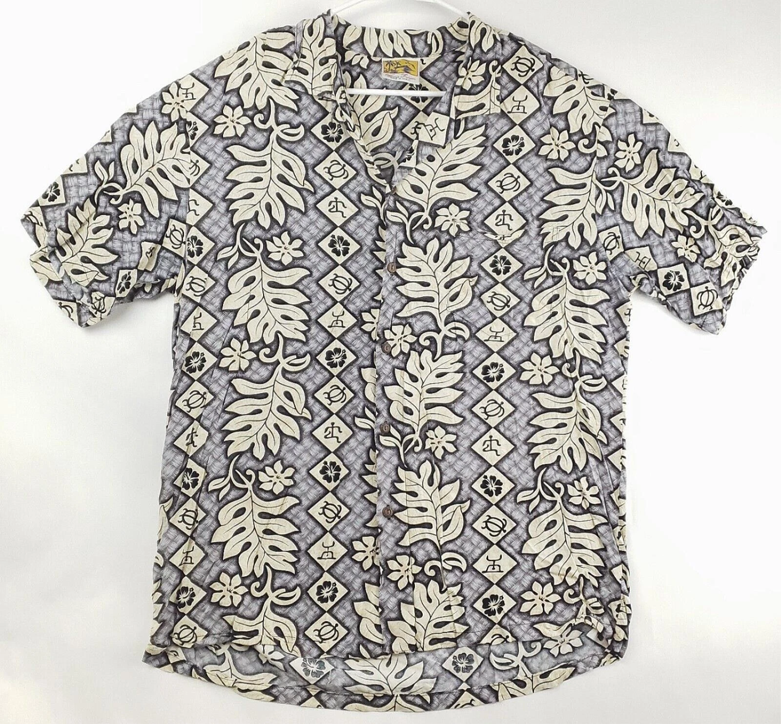 Winnie Fashion Hawaiian Shirt Mens XL Gray Beige USA Made Button-Up