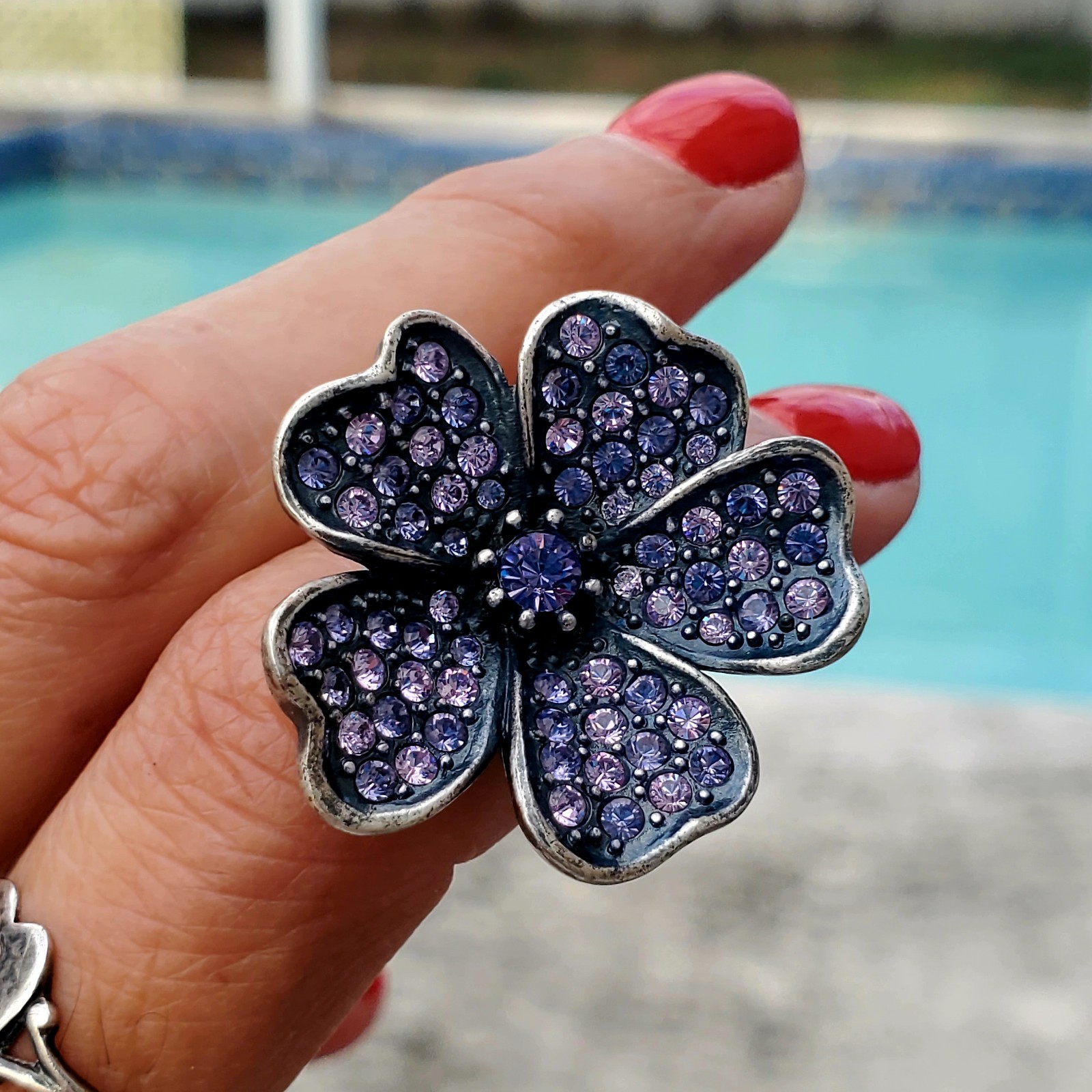 Hobe Signed Crystal Statement Ring Lavender Purpl… - image 7